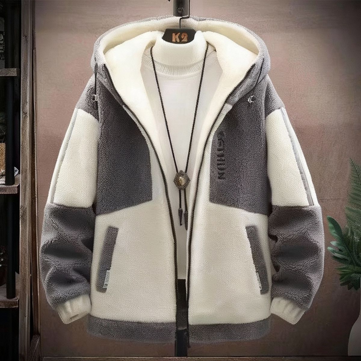 ボアジャケット メンズ フリースジャケット 裏起毛 パーカー フード付き もこもこ 防寒 厚手 暖かい ゆったり 秋冬 アウター 通学 通勤 カジュアル | 