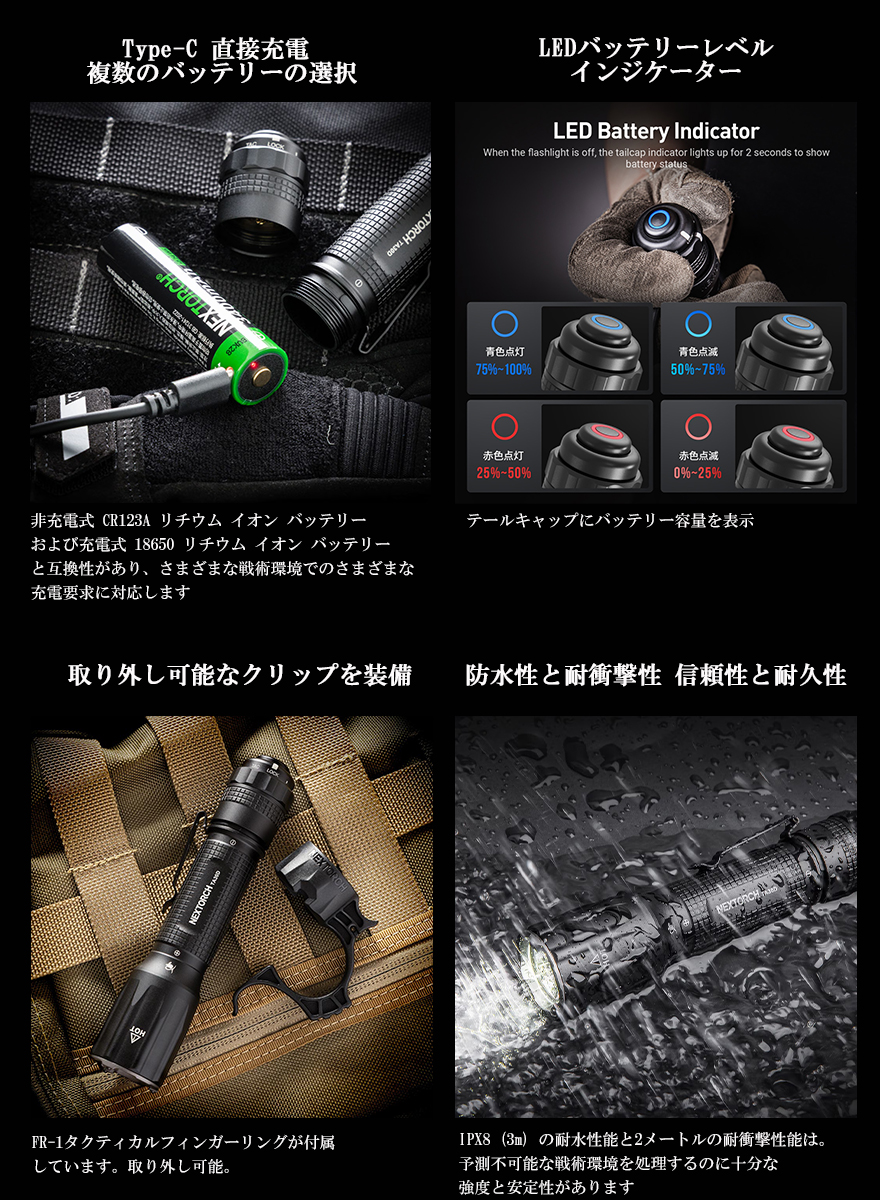 LED ライト ハンドライト タクティカルライト サバイバル 懐中電灯