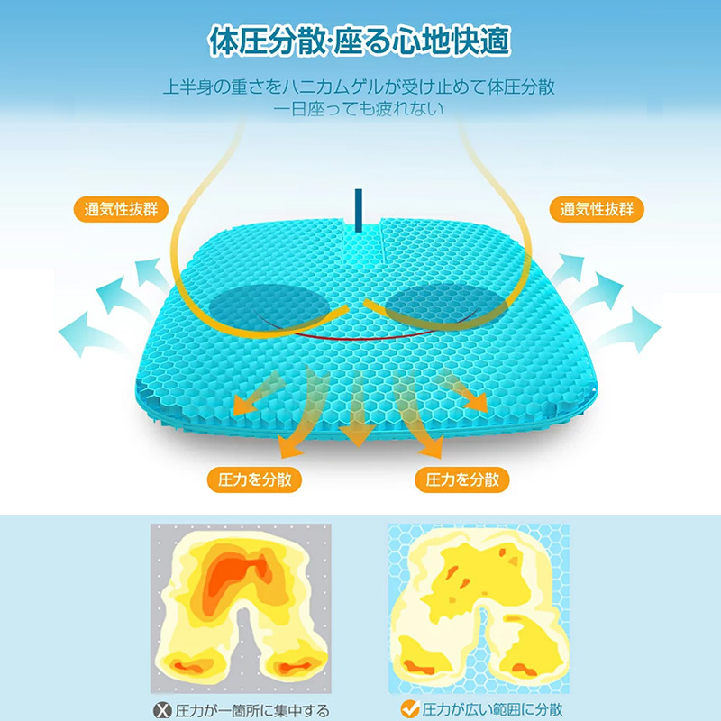 ゲルクッション ハニカム クッション 特大 2重 持ち運び ジェル