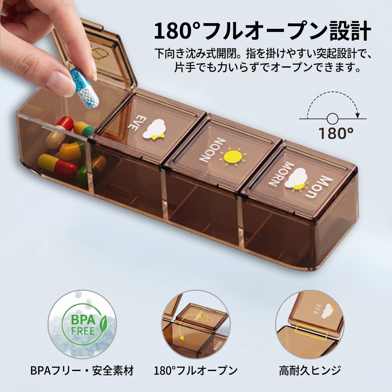 28ポケットのメガピルケース 1週間分管理 大容量 曜日別 脱着式 朝昼晩