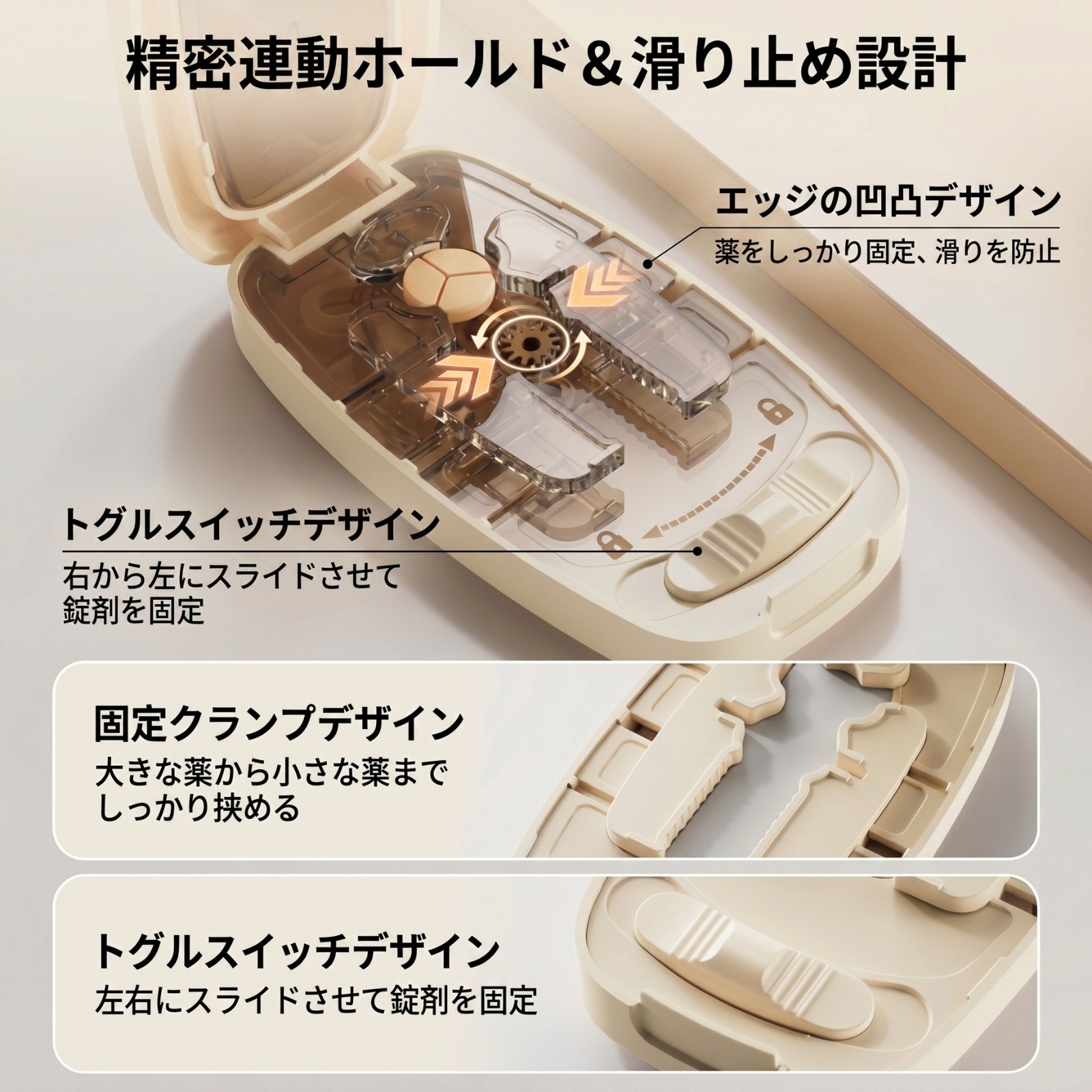 大きさや形状の異なる錠剤に対応する薬カッター