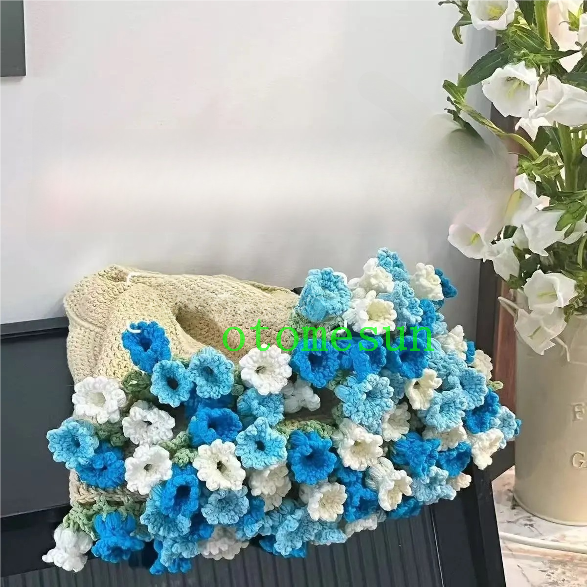 ぷっくりかわいいお花畑ブランケット　手編み　マルチカバー ひまわりのブランケット かぎ編み 手編み 花モチーフ マルチ