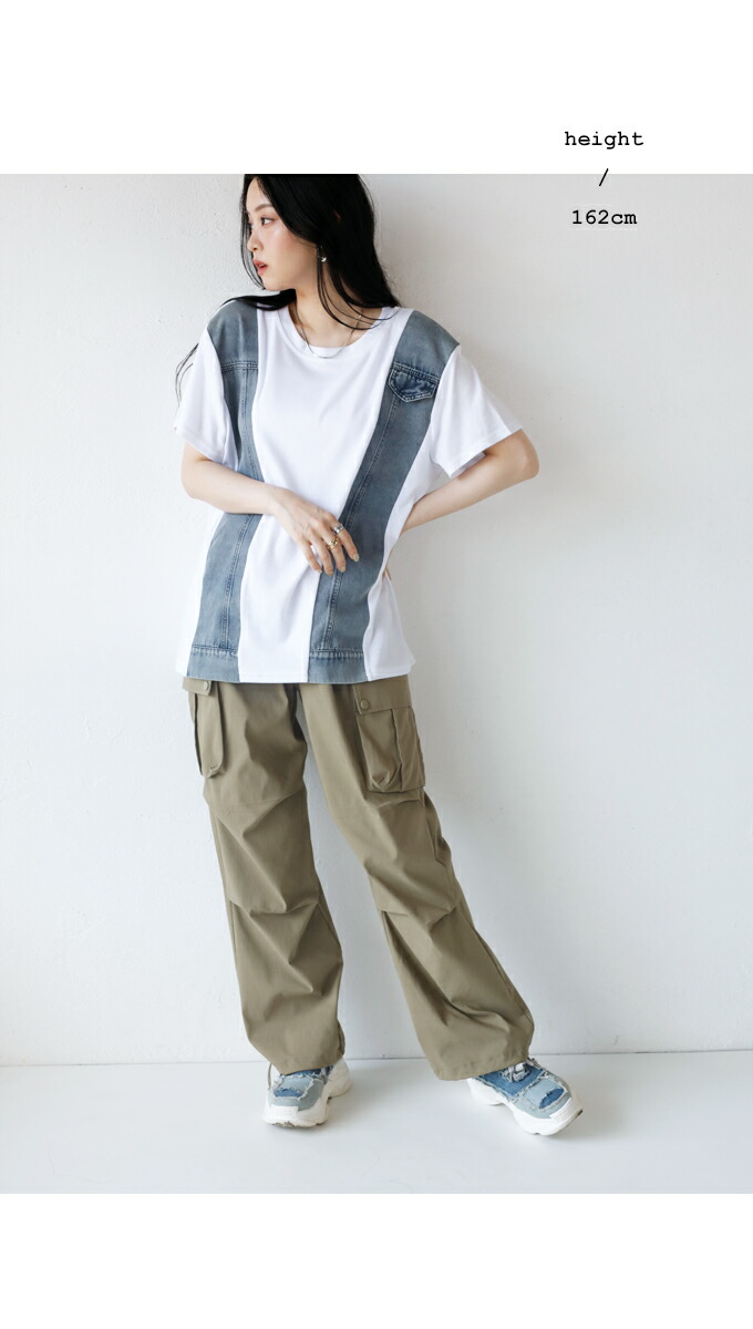 トップス Tシャツ レディース ホワイト 半袖 デニム デザインＴシャツ トップス エッジを効かせたデニムラインTシャツ OTONA 40代 50代 60代 OTONA トップス Tシャツ レディース ホワイト 半袖 デニム