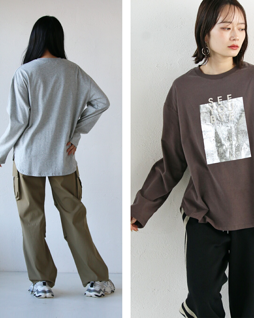 OTONA トップス レディース Tシャツ グレー モカブラウン 長袖 ロンT