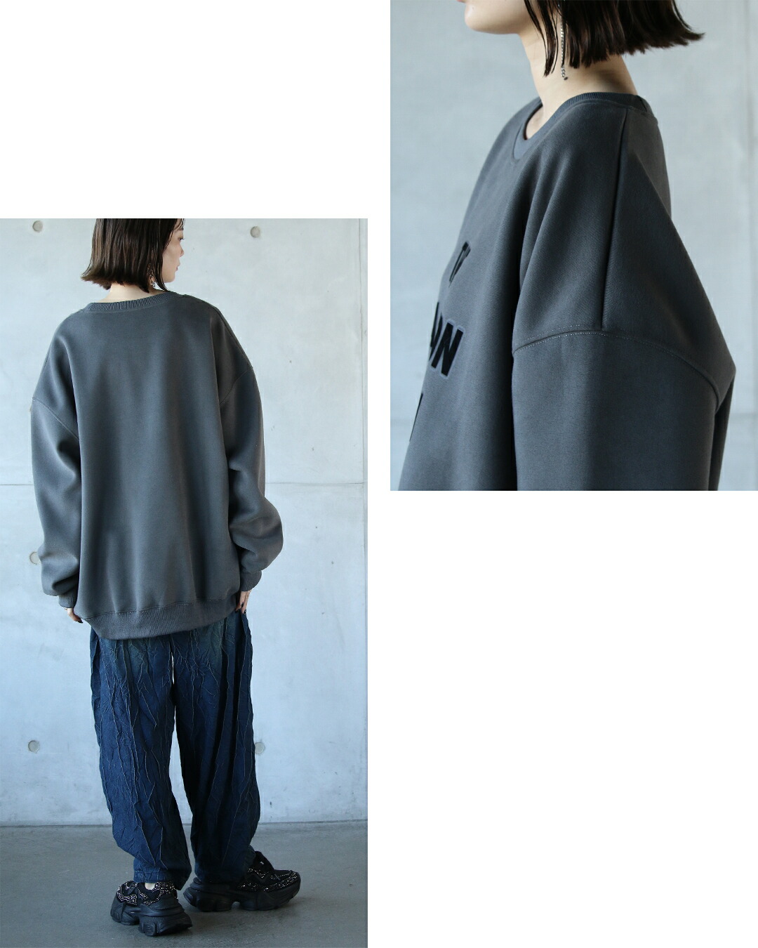 OTONA トップス スウェット レディース ブラック チャコールグレー