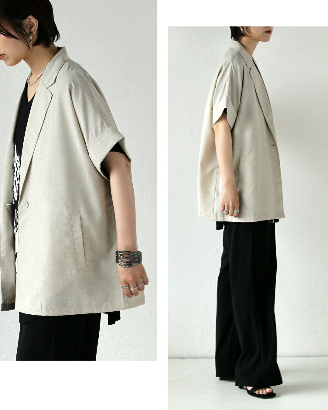 高級感✨ BEIGE, リネン調ジャケット 軽い羽織り Mサイズ相当 OTONA ジャケット 装いを格上げするリネンタッチジャケット 羽織り