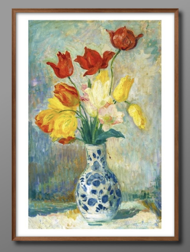 Yahoo! Yahoo!ショッピング(ヤフー ショッピング)アート ポスター おしゃれ 絵画 インテリア 10034 アンリ・ルバスク Tulips in a Delftware vase Henri Lebasque A3サイズ 北欧 イラスト マット紙 管理ID: