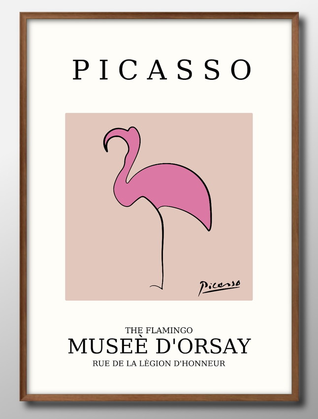ポスター　アート　絵画　額縁　フレーム　10953パブロ・ピカソ　ピンク　フラミンゴ　イラスト　北欧　A3サイズ　インテリア