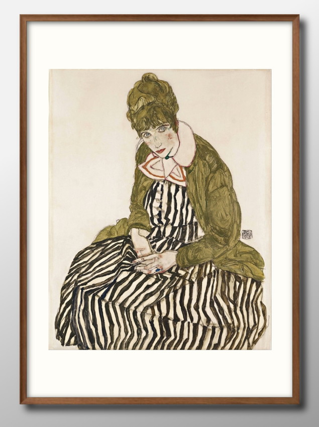 Yahoo! Yahoo!ショッピング(ヤフー ショッピング)アート ポスター おしゃれ 絵画 インテリア 11013 エゴン・シーレ Edith with Striped Dress, Sitting A3サイズ 北欧 イラスト マット紙 管理ID: