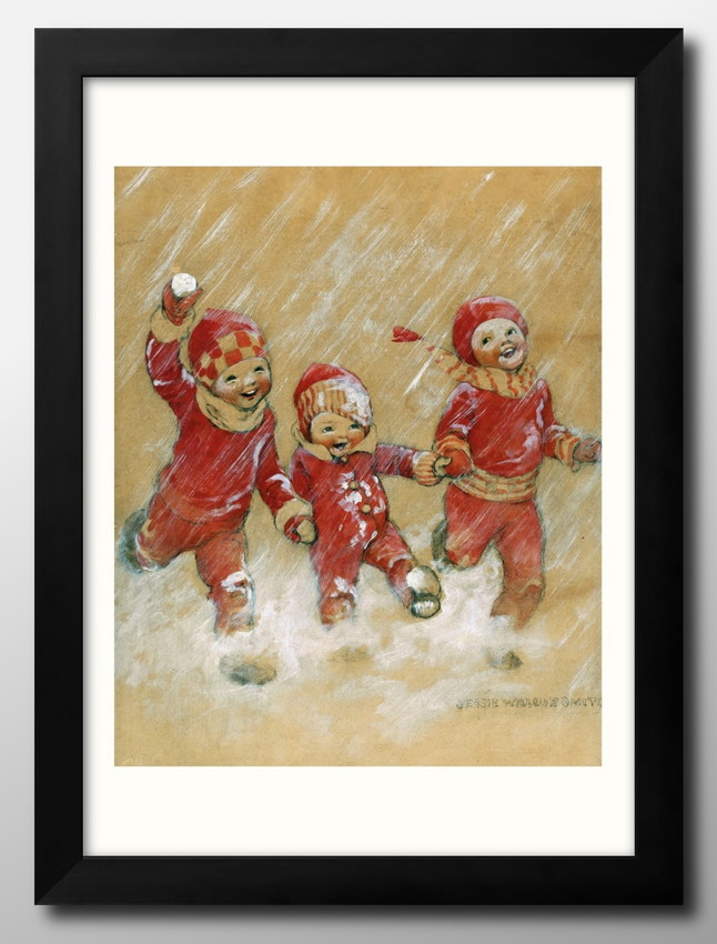 Yahoo! Yahoo!ショッピング(ヤフー ショッピング)アート ポスター おしゃれ 絵画 インテリア 11429ウィルコック・スミス Children Playing in the Snow A3サイズ 北欧 イラスト マット紙 管理ID: