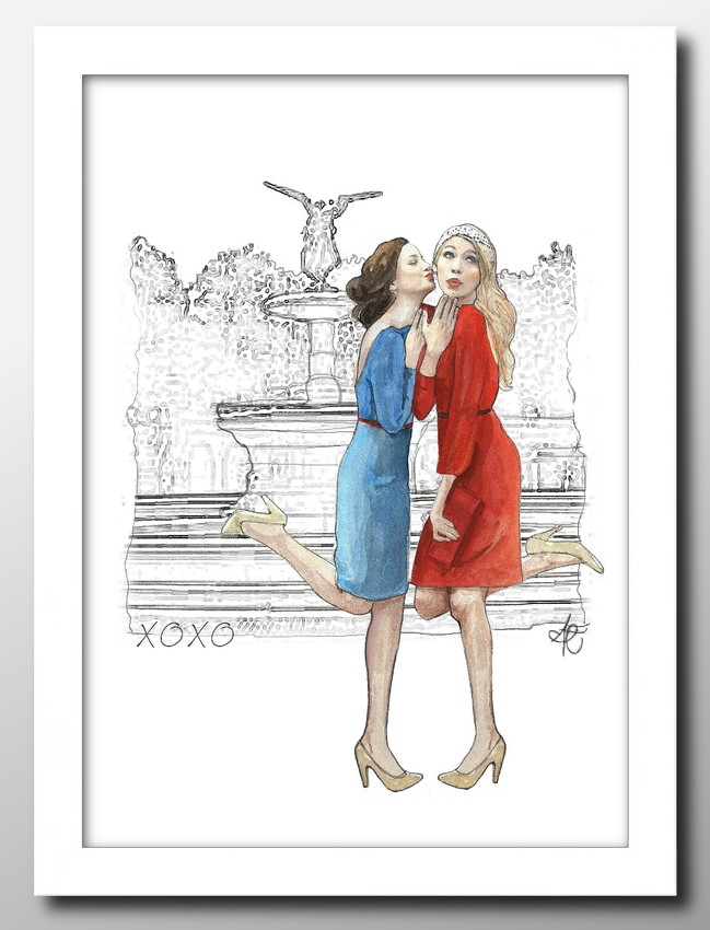アート ポスター おしゃれ 絵画 インテリア 11969 Blair and Serena ファッション アート A3サイズ 北欧 イラスト マット紙 管理ID: