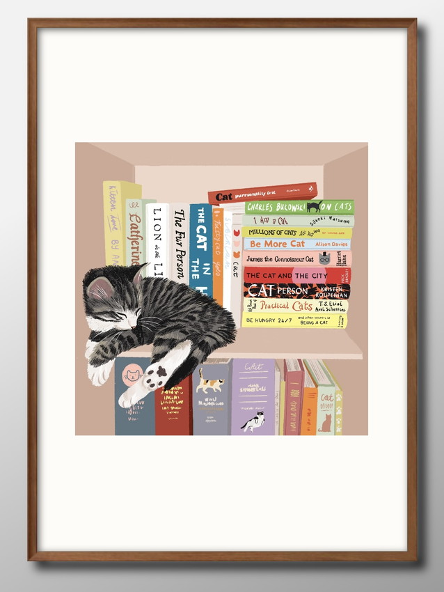 アート ポスター おしゃれ 絵画 インテリア 12074本棚の猫 ネコ 北欧