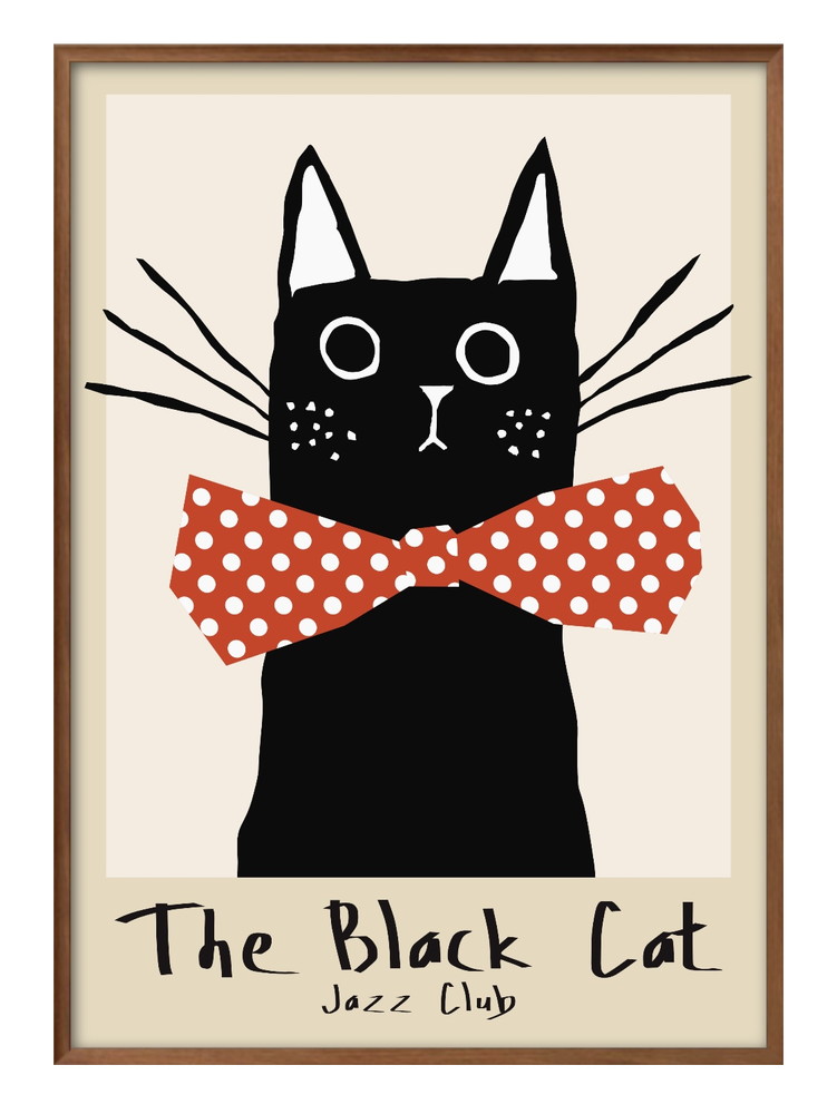 アート ポスター おしゃれ 絵画 インテリア 7509 ブラックキャット 猫 ジャズ A3サイズ 北欧 イラスト マット紙 管理ID:｜ouchide-bijyutsukan