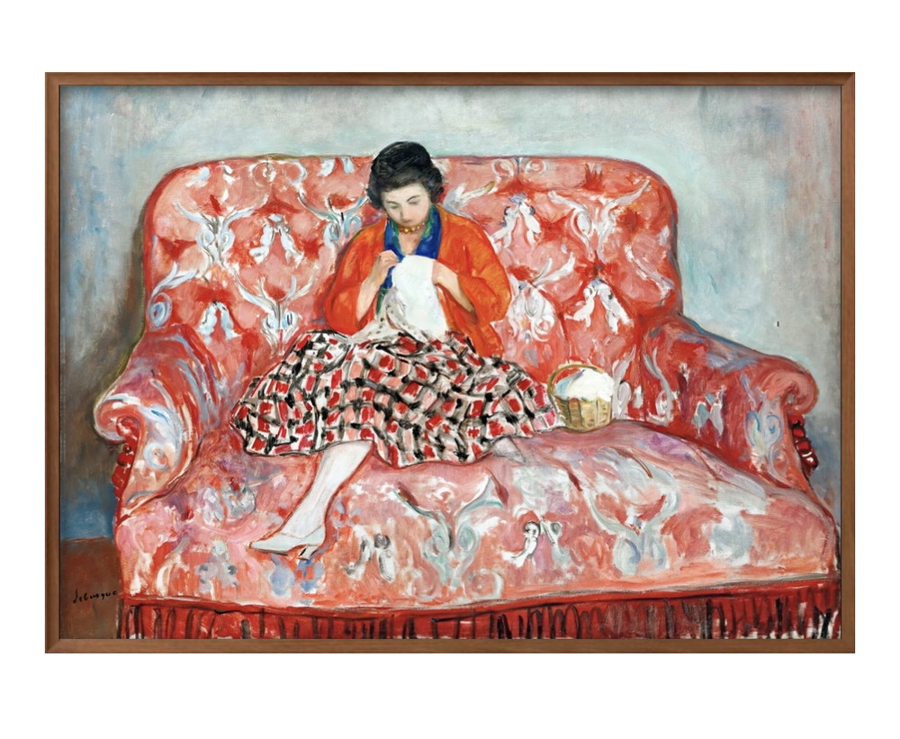 Yahoo! Yahoo!ショッピング(ヤフー ショッピング)アート ポスター おしゃれ 絵画 インテリア 9271 アンリ・ルバスク Girl Sewing on a Sofa A3サイズ 北欧 イラスト マット紙 管理ID: