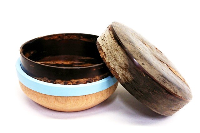 樺細工 キャニスター 小 アクアブルー ちらし皮 茶筒 コーヒー豆入れ