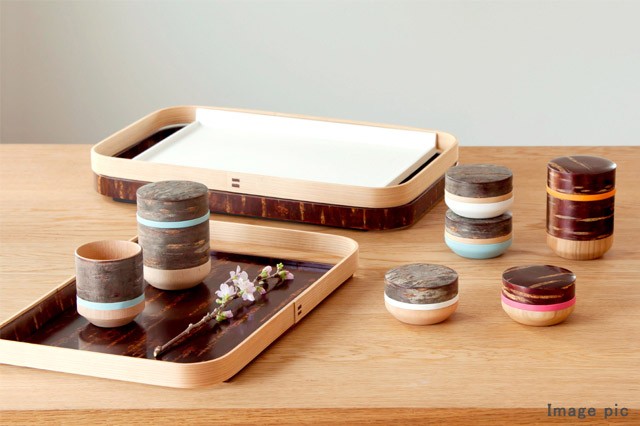 樺細工 キャニスター 小 アクアブルー ちらし皮 茶筒 コーヒー豆入れ