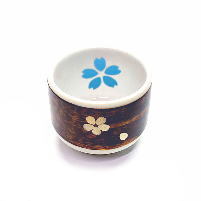 樺細工 ぐい飲み 桜（ブルー）桜皮細工 秋田 伝統工芸 ぐい呑み 陶器