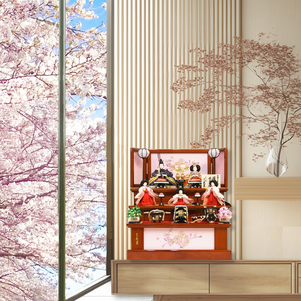 久月 雛人形 収納式三段飾り 幅50cm コンパクトサイズ 木製 S-38331