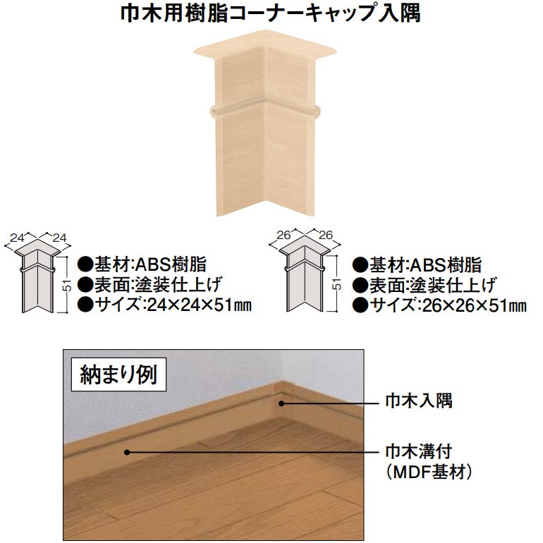 DAIKEN(大建工業) ハピア システム造作部材 巾木用樹脂コーナーキャップ入隅 10個 通常タイプ :MT7781:お家王国 - 通販 -  Yahoo!ショッピング