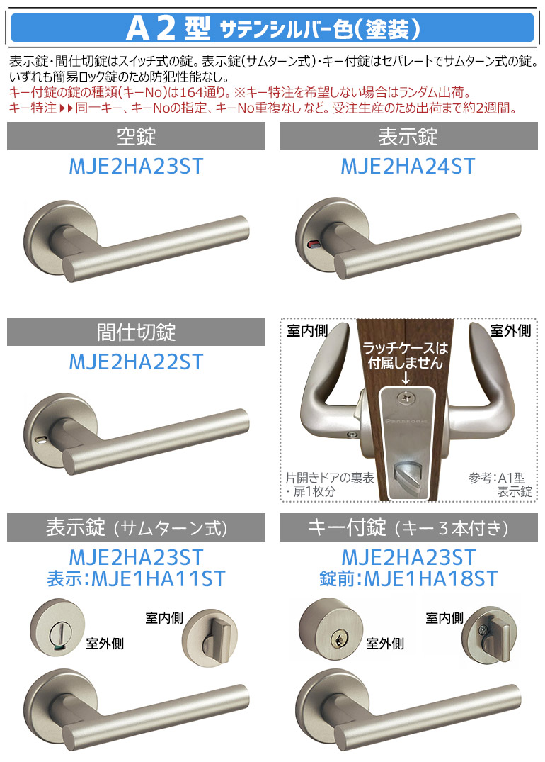 パナソニック ハンドル [Ａ2型・空錠・サテンシルバー色(塗装)] 【MJE2HA23ST】 :MJE2HA23ST:お家王国 - 通販 -  Yahoo!ショッピング