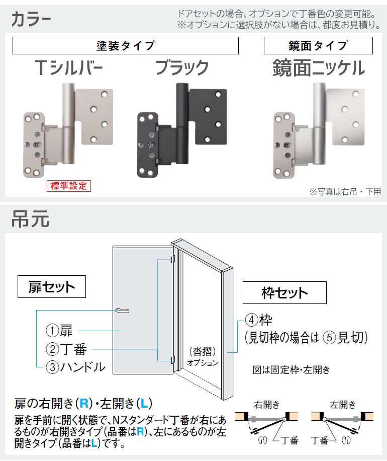 大建工業 Nスタンダード丁番セット 3枚吊 [Tシルバー/ブラック] 片開き・トイレドア用 塗装タイプ