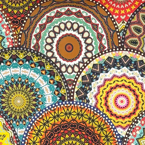 140cm幅x50cm単位】綿100％デジタルプリント AP-1091 ボヘミアン柄 茶