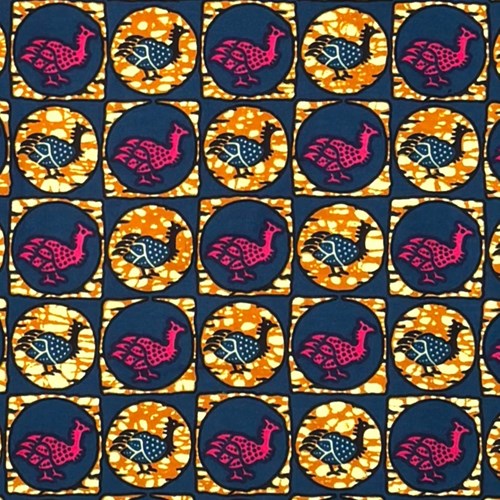 アフリカンプリント 布 生地 50cm単位 AP-13568 ホロホロ鳥の群れ 濃紺