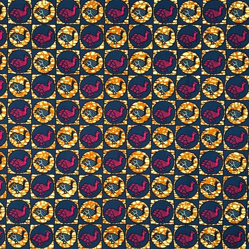 アフリカンプリント 布 生地 50cm単位 AP-13568 ホロホロ鳥の群れ 濃紺