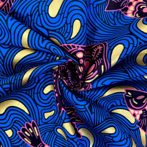 アフリカンプリント 布 生地 50cm単位 AP-13680 魚 エイ トビウオ