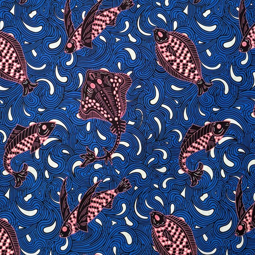 アフリカンプリント 布 生地 50cm単位 AP-13680 魚 エイ トビウオ