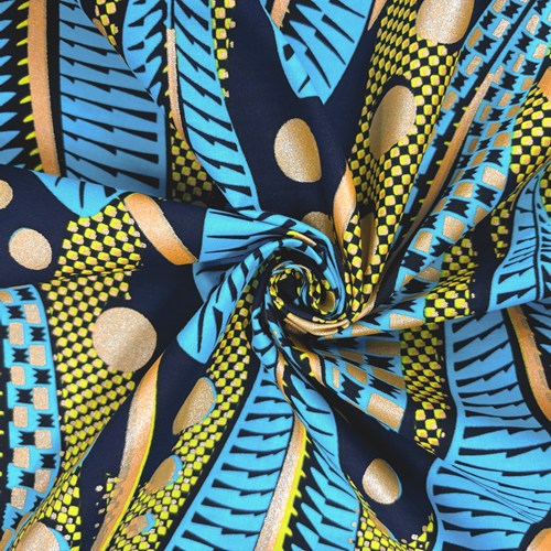 アフリカンプリント 布 生地 50cm単位 AP-13745 ゆらゆら格子柄の水中