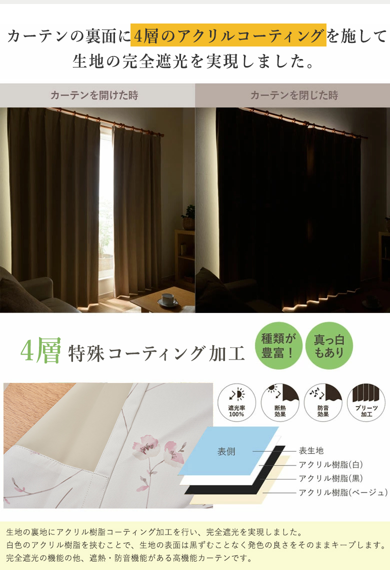 オーダーカーテン 1級遮光 完全遮光 遮光率1...の詳細画像2