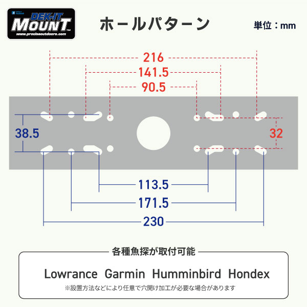 Dek-It 魚探マウント シングル 0度角 アルミ製 GPSアンテナ取付可