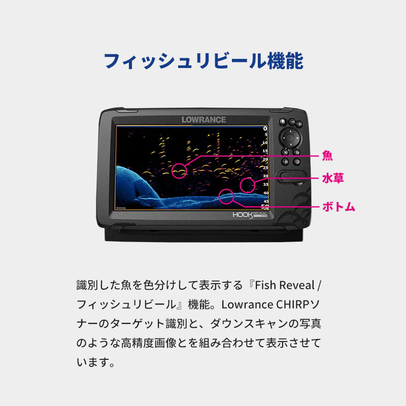 Lowrance Hook Reveal 9インチ GPS魚探 トリプルショット振動子 日本語モデル 魚群探知機本体 フックリビール ローランス  正規輸入品 : 000-15531-001 : OUTBREAK ヤフー店 - 通販 - Yahoo!ショッピング