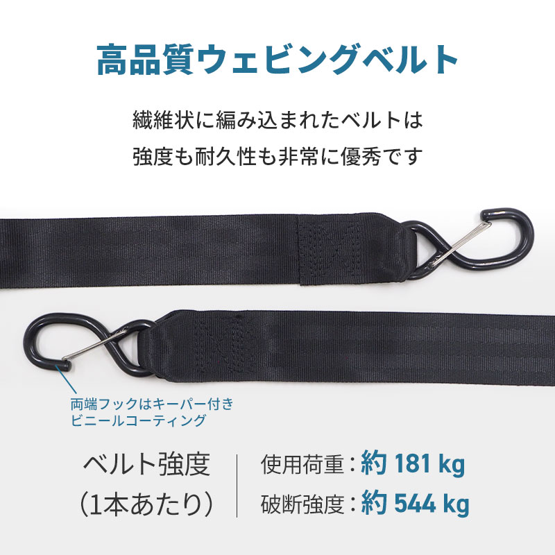 クイックロック式 ガンネル用タイダウンベルト 4m 両端キーパー付きS
