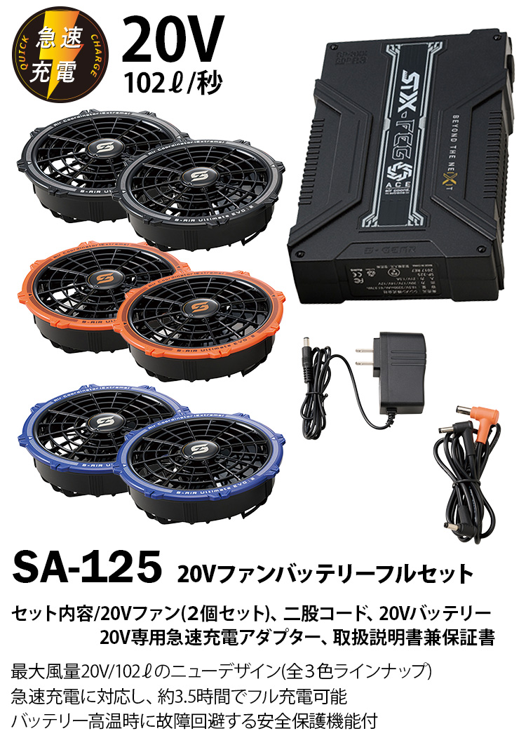 空調服 ファンバッテリー SHINMEN 20V SA-125 新品同様品 2025年新型 シンメン S-AIR 20Vファンバッテリーフルセット SA125