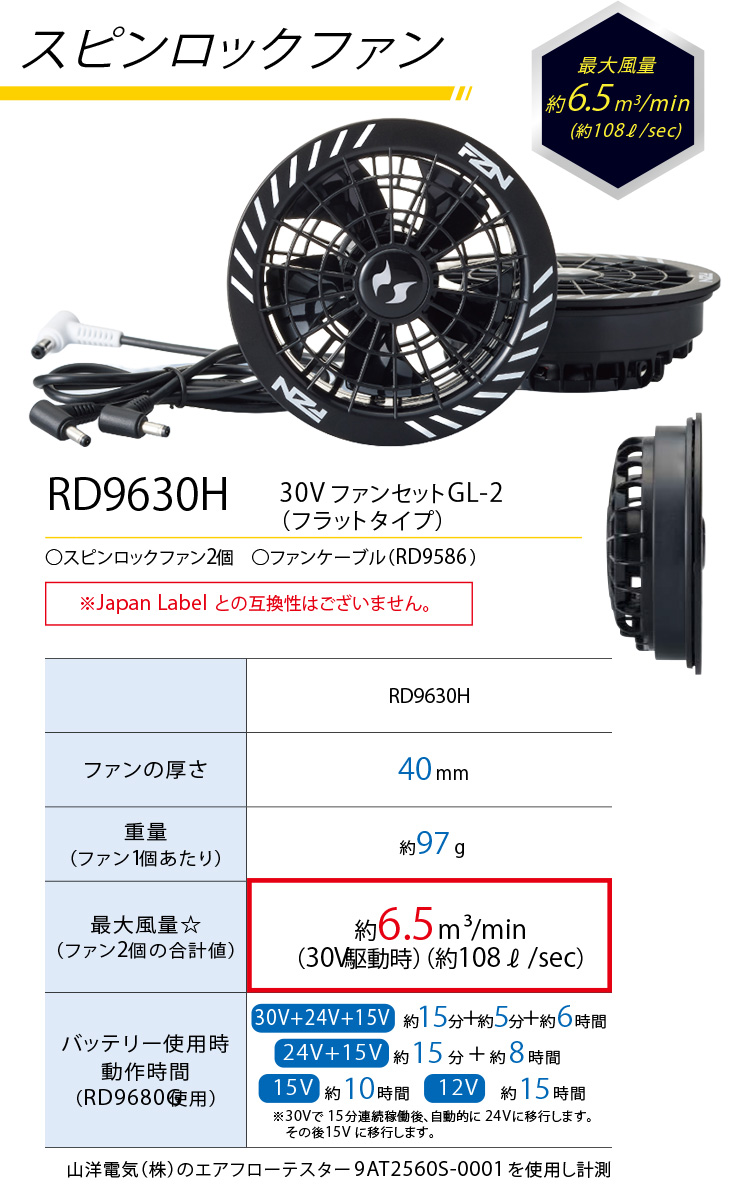 空調風神服 30V バッテリー ファンセット RD9680G RD9630PH 空調風神服 2026年新商品 30V 大風量 105L RD9680G/RD9630H リチウム
