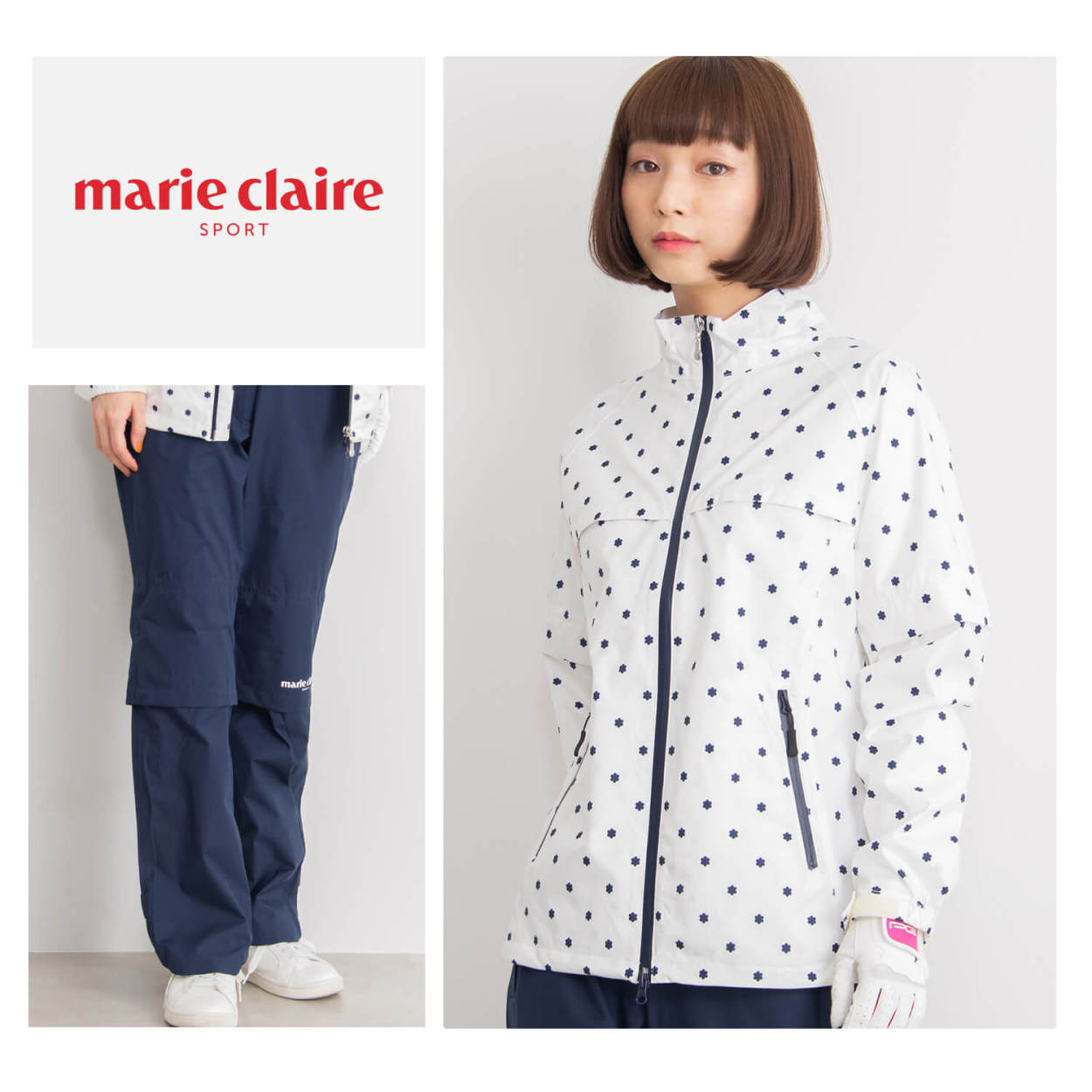 marie claire GOLF マリクレール レインウェア 上下 セット レディース ゴルフウェア レインスーツ カッパ 雨合羽 雨具 雨に強い  耐水圧 梅雨対 karlas