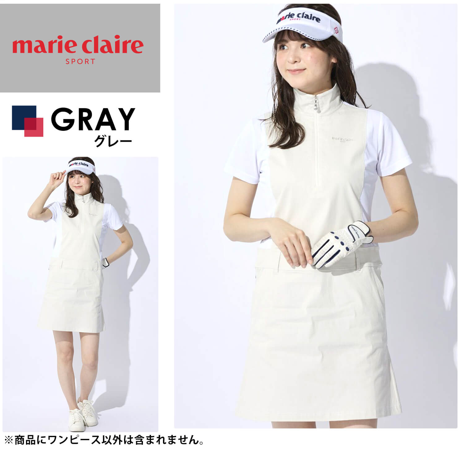 marie claire GOLF マリクレール ワンピース レディース 半袖 ゴルフウェア ブランド 春 夏 総柄 切替 吸汗速乾 接触冷感  UVカット ジップアップ