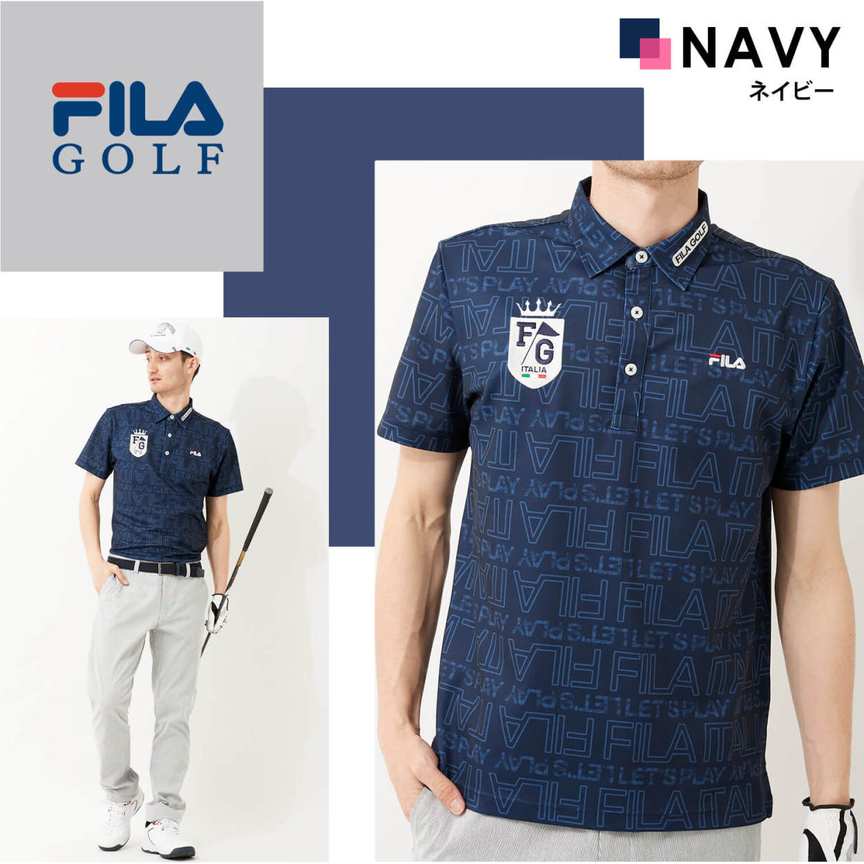 一番の フィラゴルフ ボタンダウン ポロシャツ 柄 fila golf フランス M