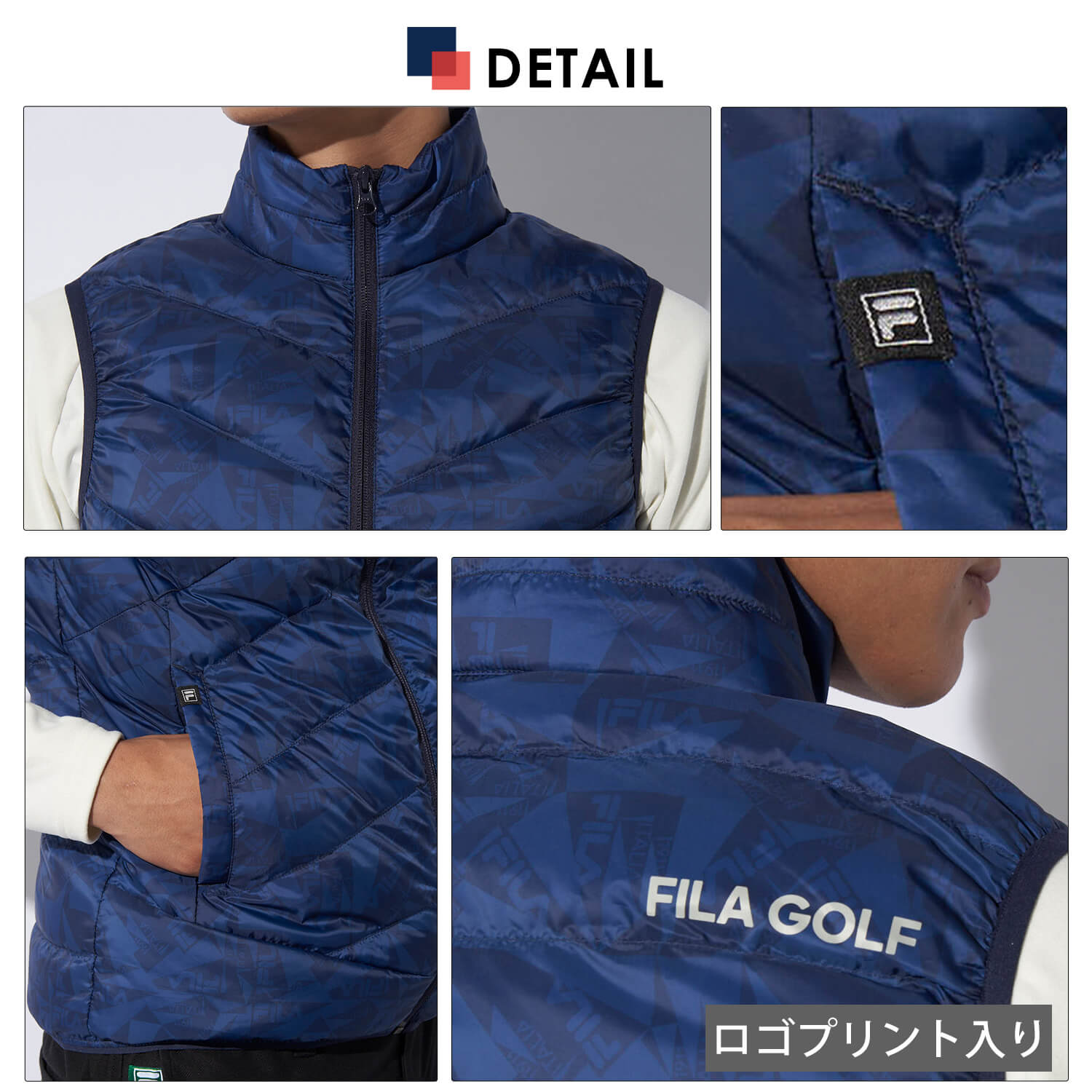 【フィラゴルフ】FILA GOLF 刺繍 ロゴ 中綿 ベスト ゴルフ M 赤×紺 FILA GOLF フィラゴルフ ゴルフウェア ハイブリッド ダウン