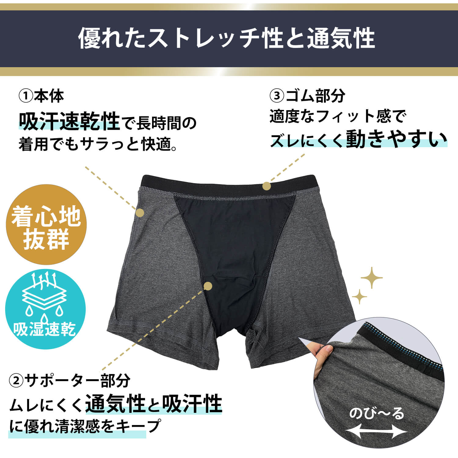 ボクサーパンツ メンズ ハンモックサポーター付 前開き 単品 2枚 3枚