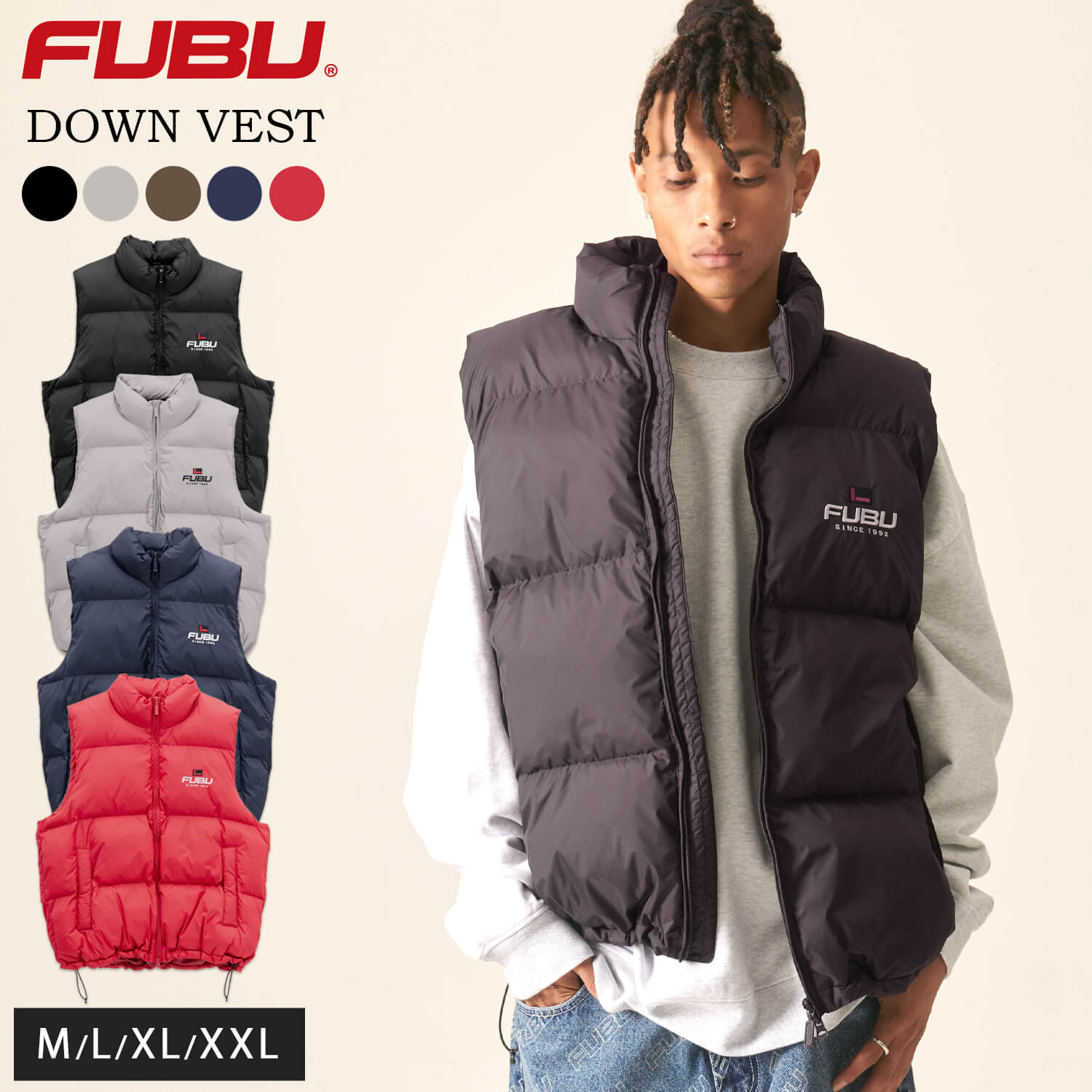 FUBU フブ ダウンベスト メンズ 中綿ベスト ナイロン 防寒 保温