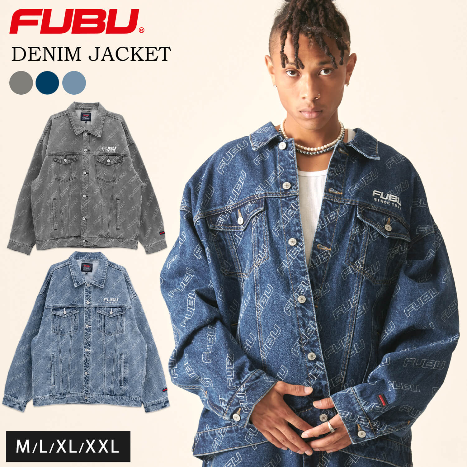 FUBU デニムジャケット Mサイズ FUBU フブ アウター デニムジャケット ジャンパー。FUBUは
