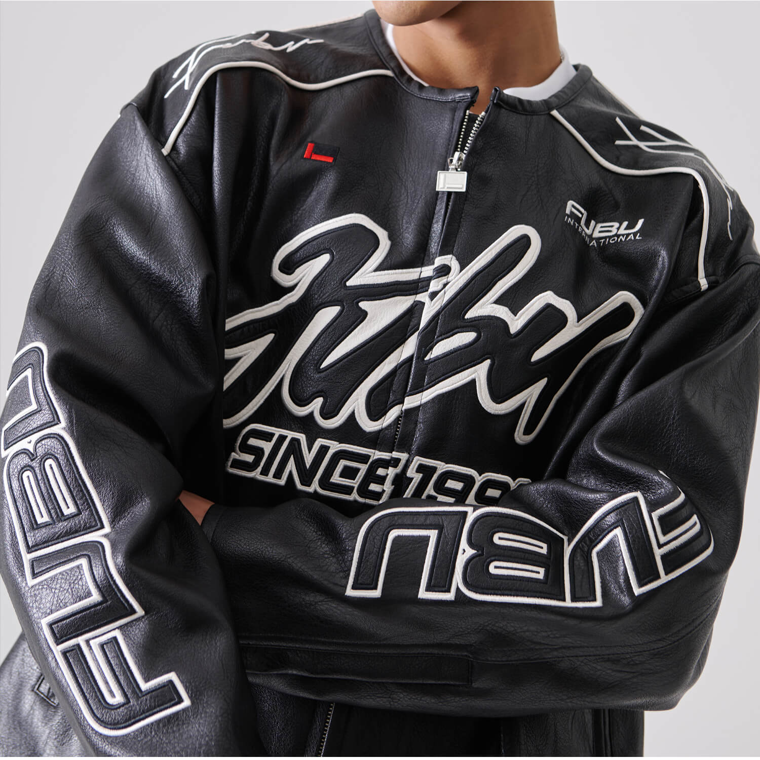 FUBU MA-1ジャケット ブラック L サイズ FUBU フブ ジャケット メンズ 長袖 レザージャケット MA-1