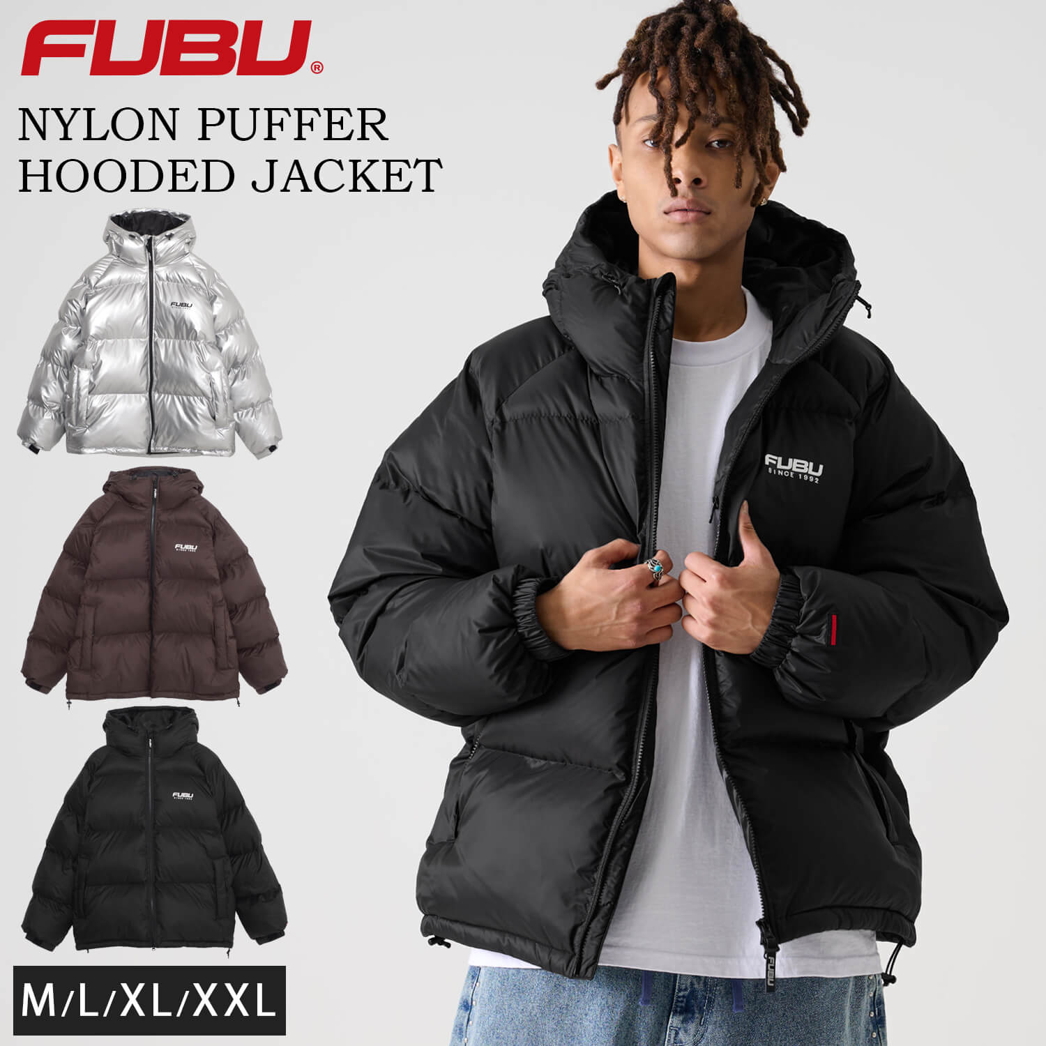 FUBU フブ 中綿ジャケット メンズ ナイロンツイル ショート丈 長袖 ジャンパー アウター 防寒 保温 あったか ブランド 秋冬 オーバーサイズ XL XXL 大きいサイズ アメカジ レディース ストリート系 黒 2025fw karlas FUBU（フブ） 特価/FUBU 中綿ジャケット メンズ フード付き ナイロン