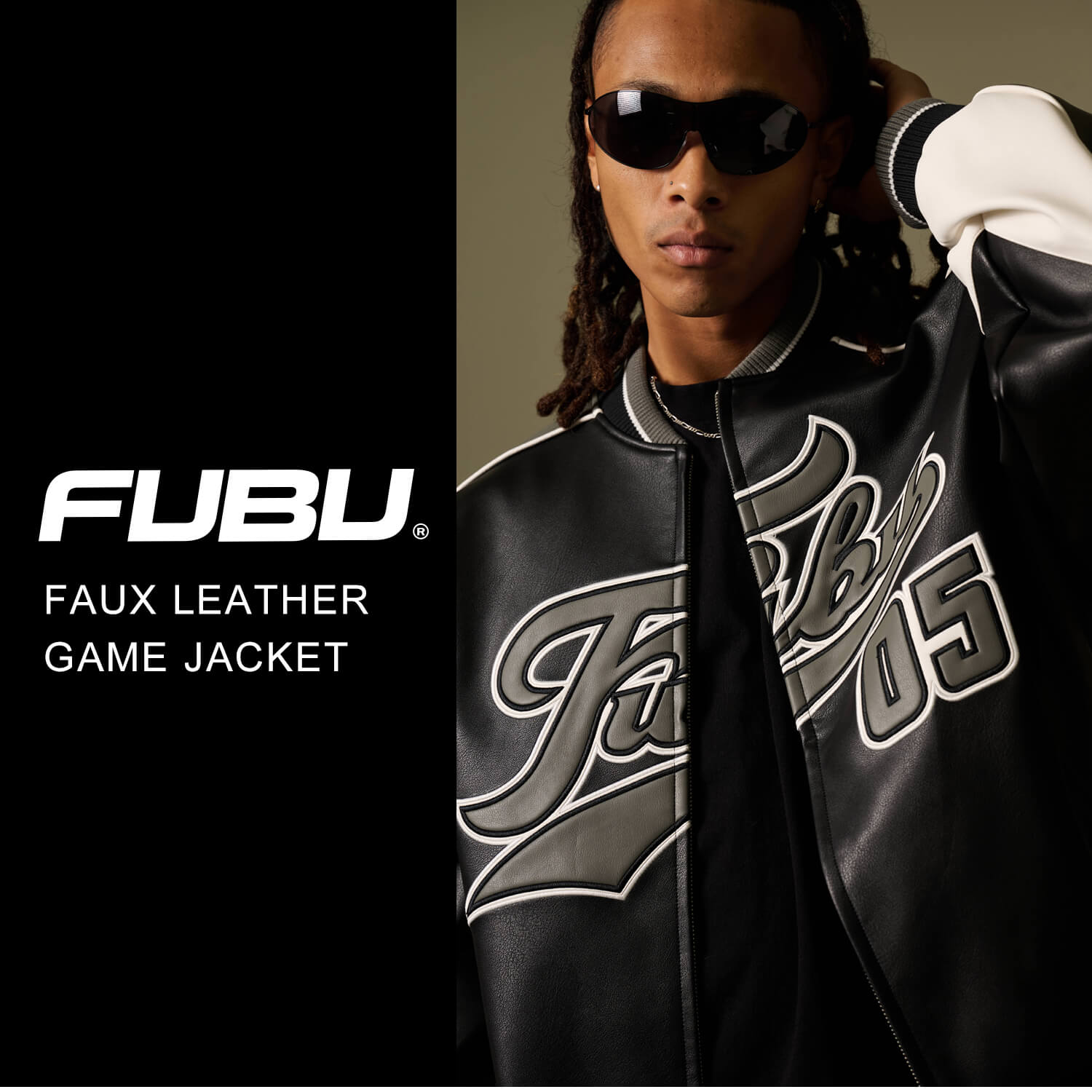 美品 FUBU レーシング レザー ジャケット ブラック L FUBU（フブ） ジャケット メンズ 長袖 レザージャケット MA-1 フェイク