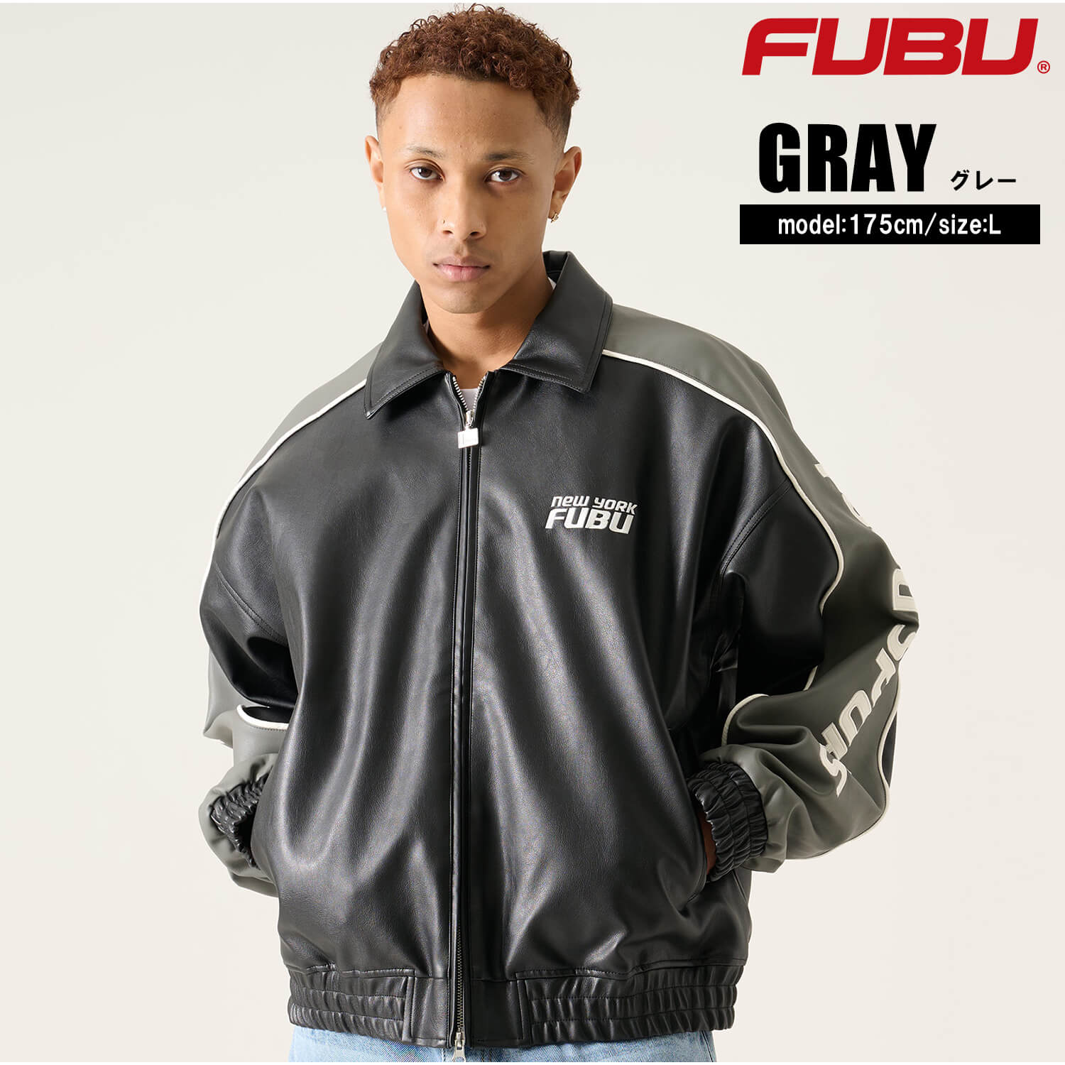 FUBU レザージャケット Mサイズ 黒/白 FUBU フブ アウター フェイクレザージャケット 。FUBUはアメリカの代表