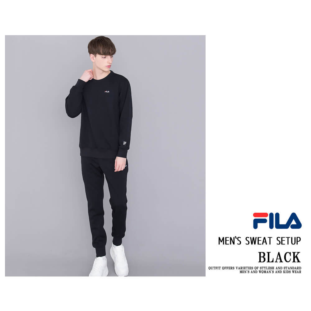 FILA フィラ スウェット 上下 メンズ  セットアップ 裏毛 おしゃれ 人気 ブランド スエット 上下セット パンツ ズボン 長袖 長ズボン 秋 冬 部屋着 ルームウェア シンプル 無地 ロゴ 黒 紺 2018fw