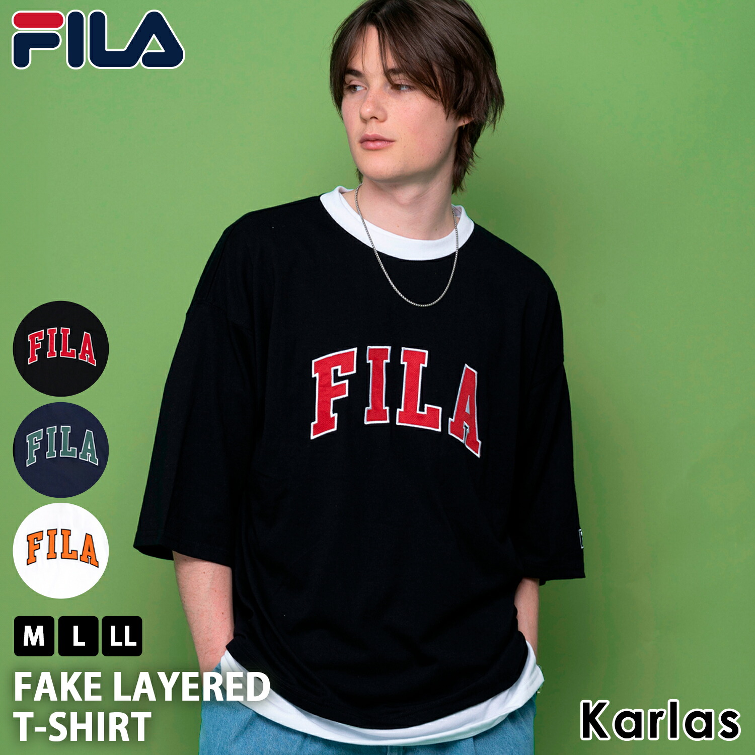 FILA フィラ Tシャツ メンズ 半袖 フェイクレイヤード カレッジ
